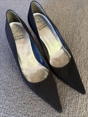 Stuart Weitzman Black Pointed Toe Fabric Pumps